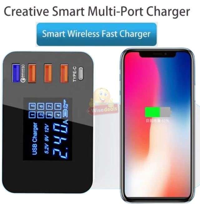 Multi-port USB Fast Charging Station Adapter with Wireless Charger