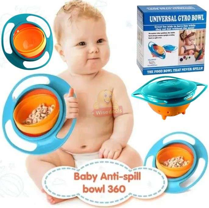 Non-spill Feeding 360° Rotating Gyro Bowl
