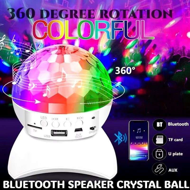 LED Crystal Magic Ball Rotating Stage Light with Bluetooth Speaker in White
