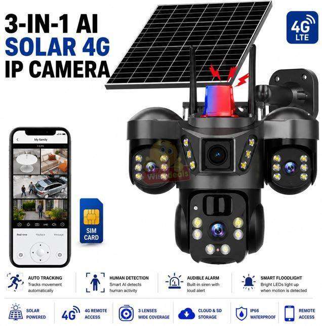 Latest AI Alarm 12MP 3-in-1 4G IP SOLAR Camera with Panel
