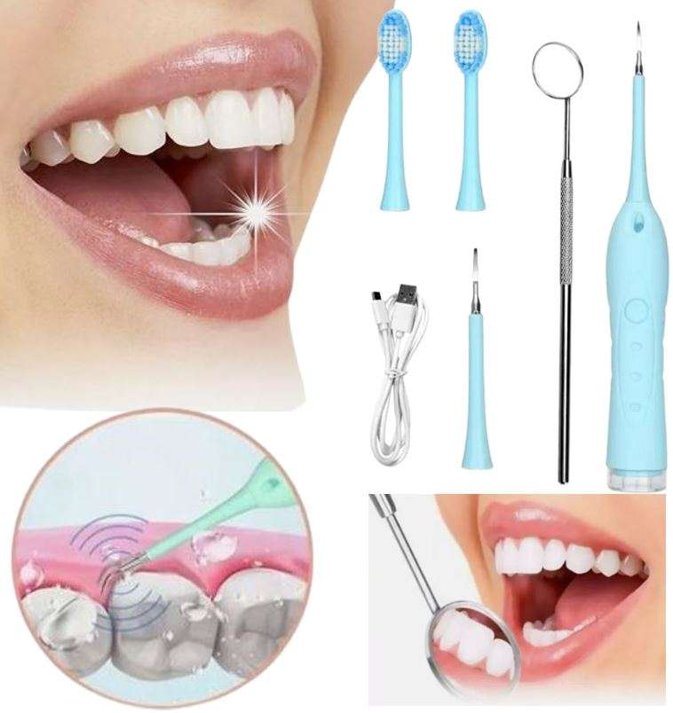 6-in-1 Electric Toothbrush and Calculus Remover Dental Care Tool Set in Blue