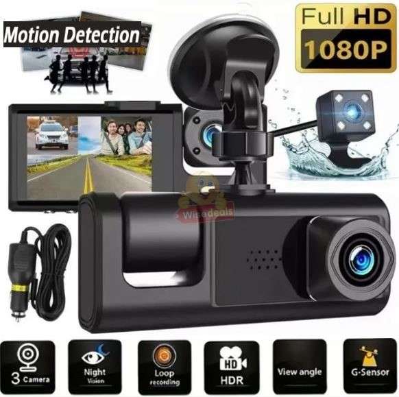 3 Channel DVR Dashcam with Front interior and rear cameras