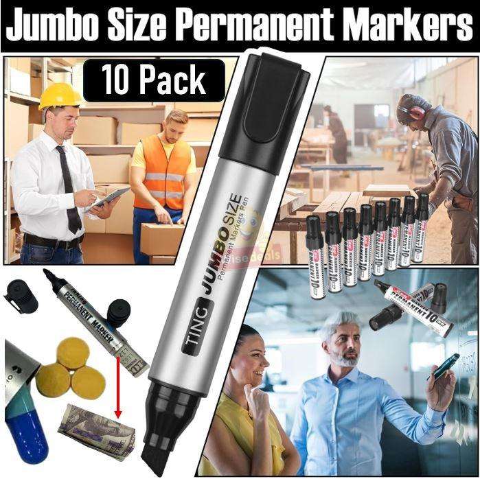Secret Compartment 10 Piece Jumbo Waterproof Permanent Black Markers