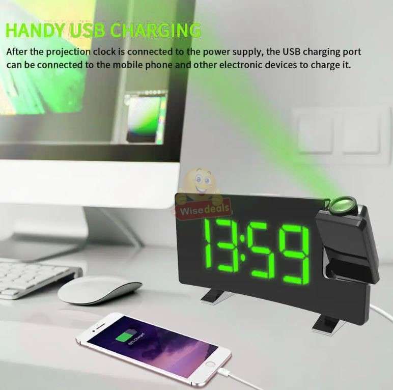 Time Projection Double Alarm FM LED Clock