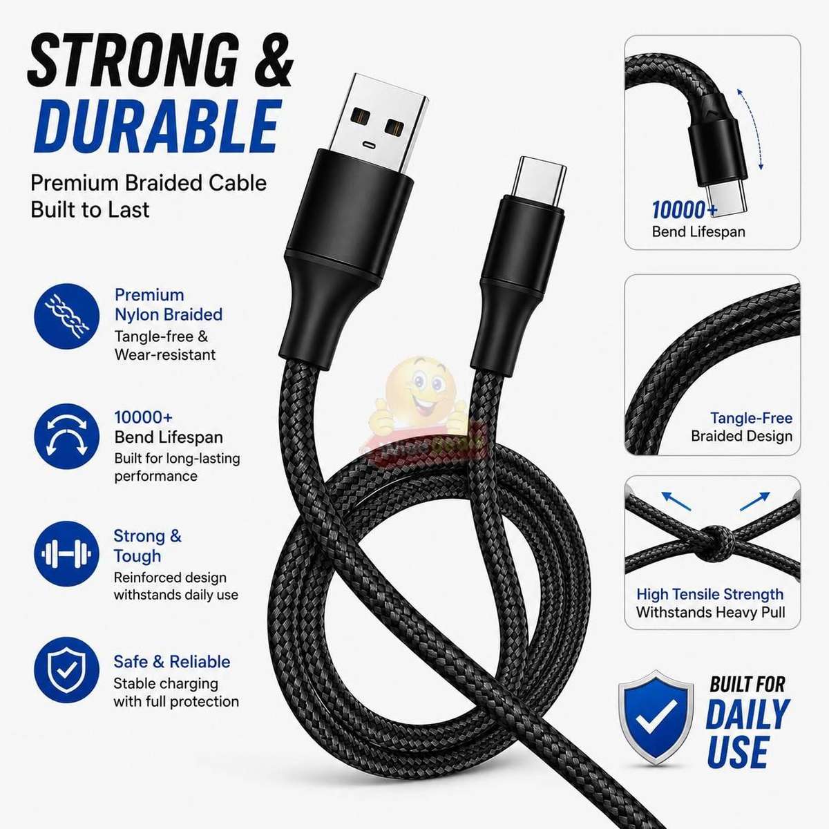 2m 120W Metal Braided Fast Charging Cable USB to Type C