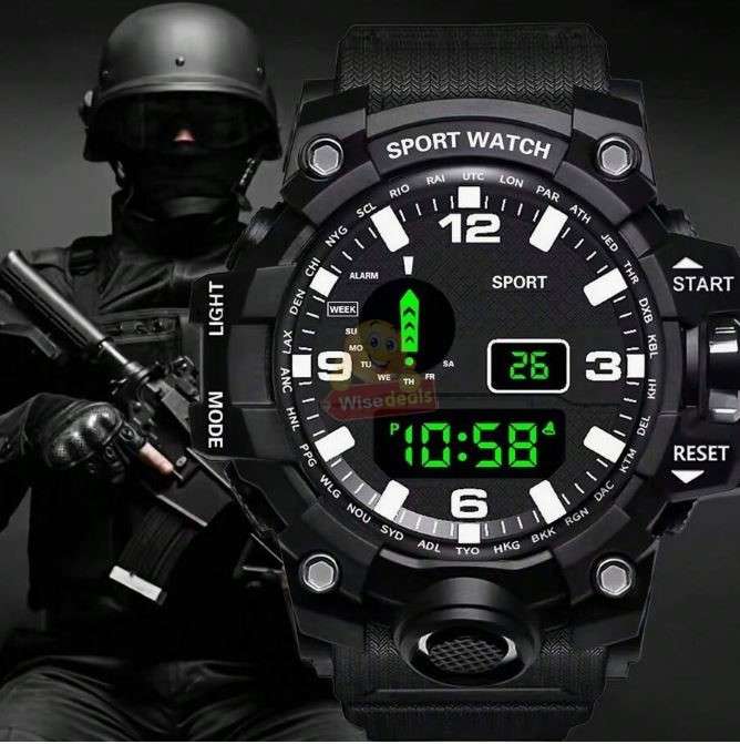 Dual-Display Electronic Night Light Sports Watch with Time Date and Week Display in Case