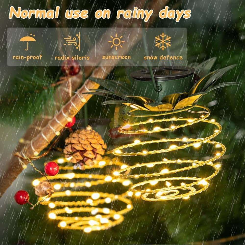 2 Piece SOLAR Pineapple Shape Outdoor Iron Wire Art Hanging Light