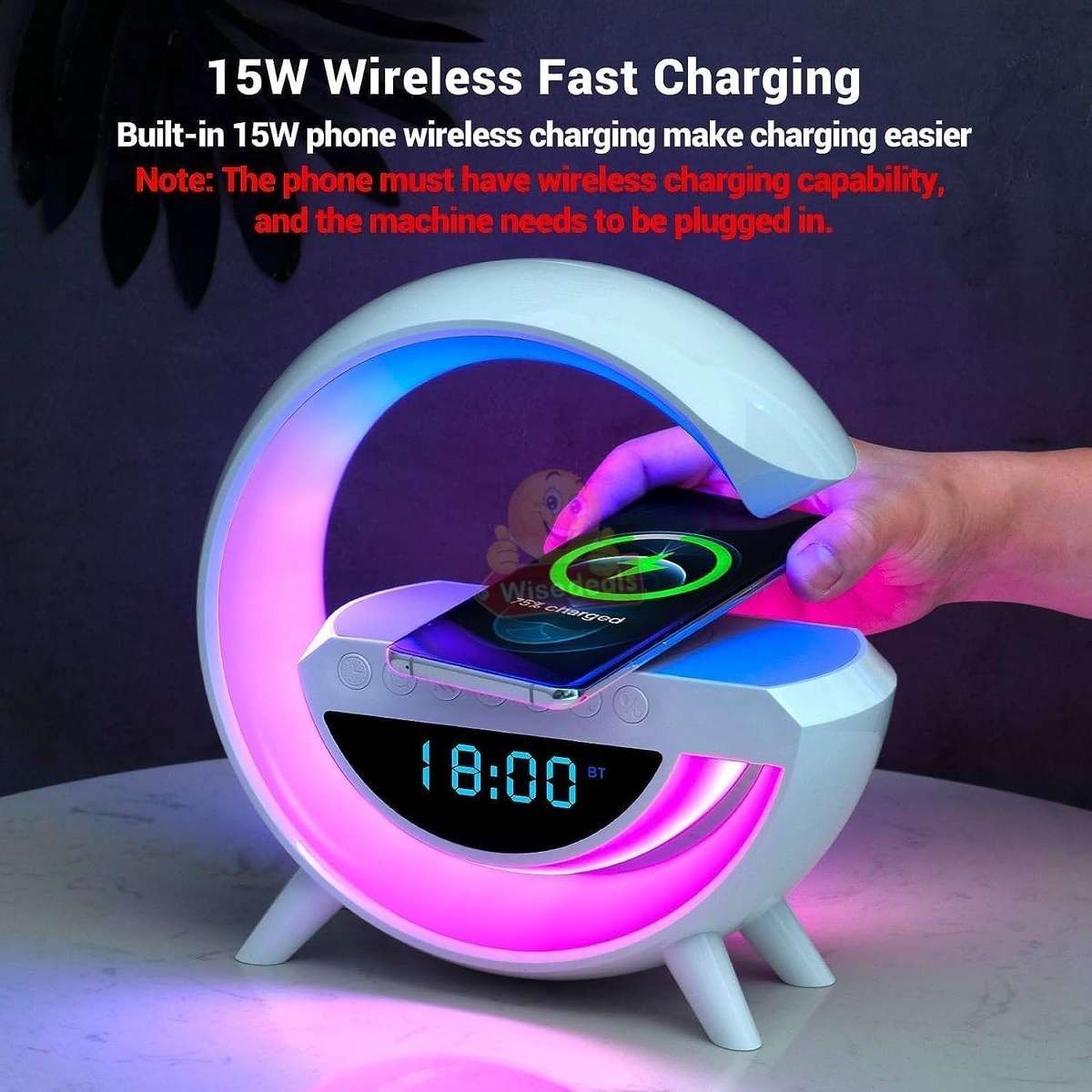 Mini LED Wireless Charging Speaker Alarm Clock FM Radio