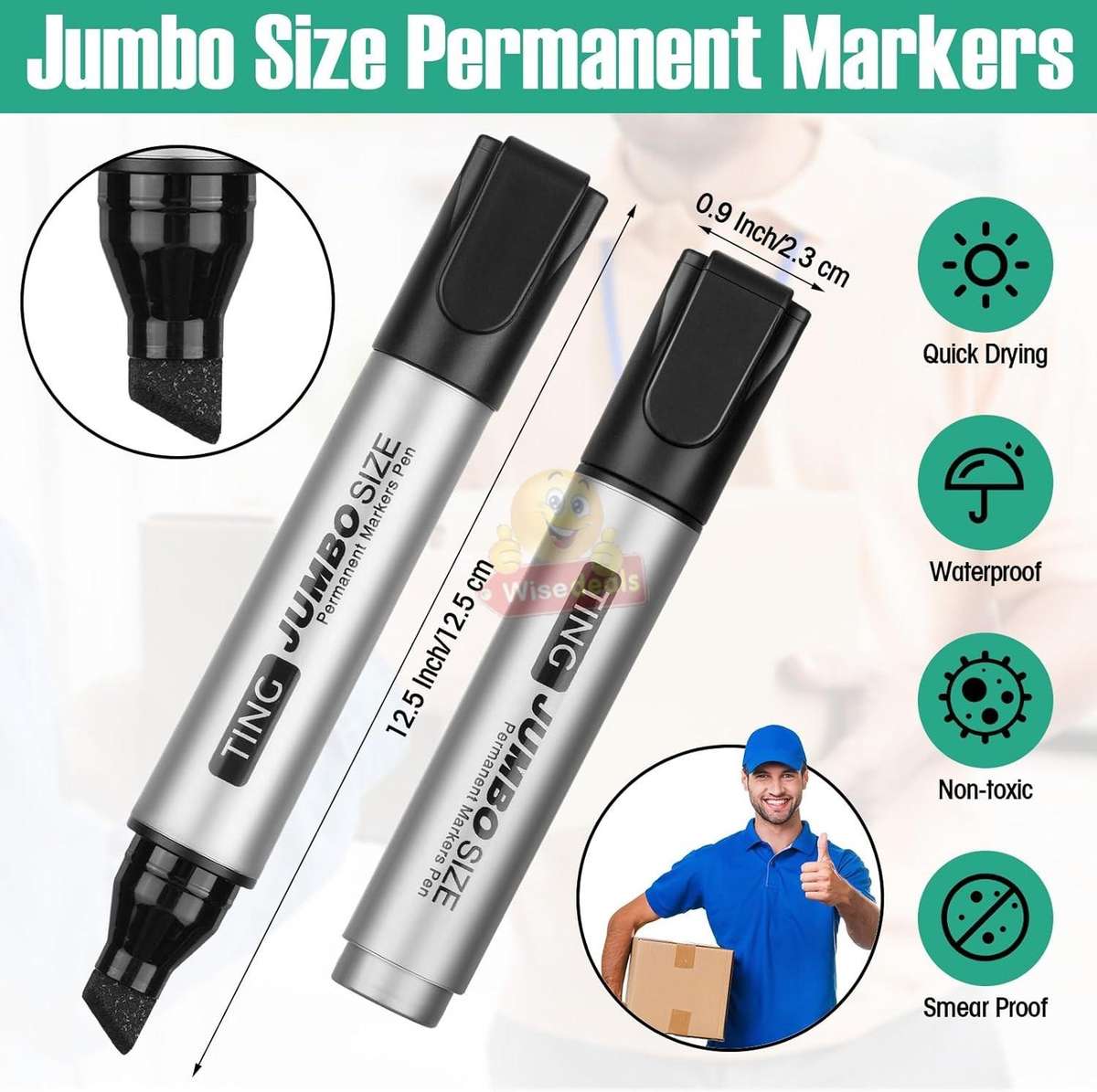 Secret Compartment 10 Piece Jumbo Waterproof Permanent Black Markers