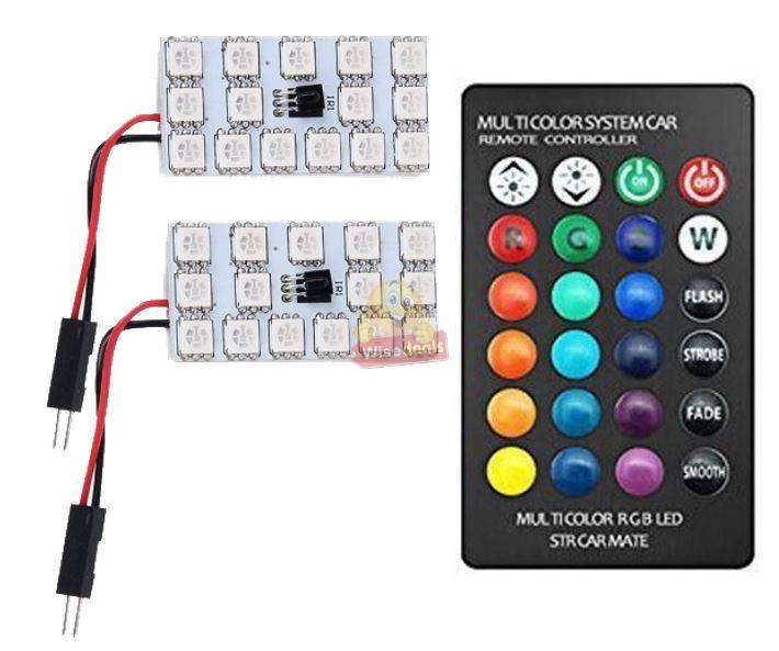 2 Piece 12V 15 LED Colourful Car Lamps with Remote Control