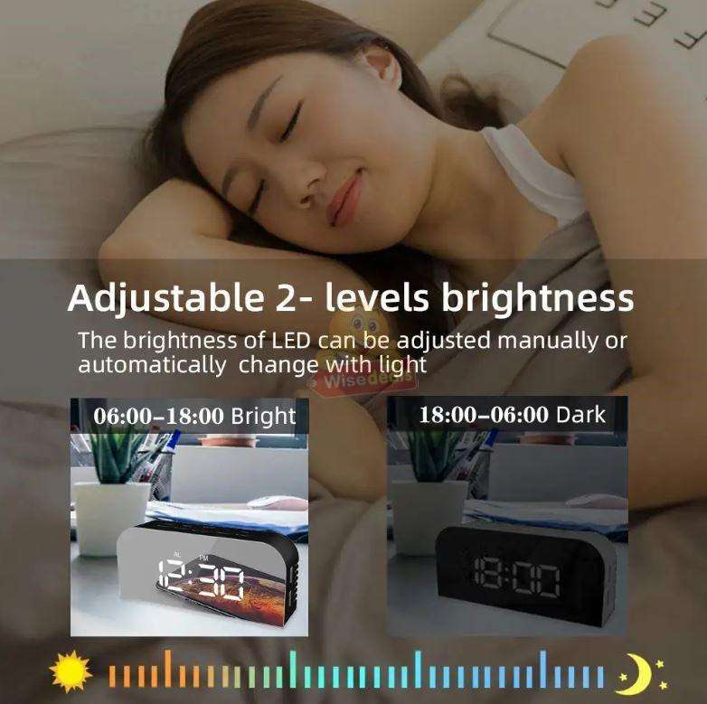 LED Temperature Alarm Snooze Smart Mirror Clock Phone Charger Dual USB