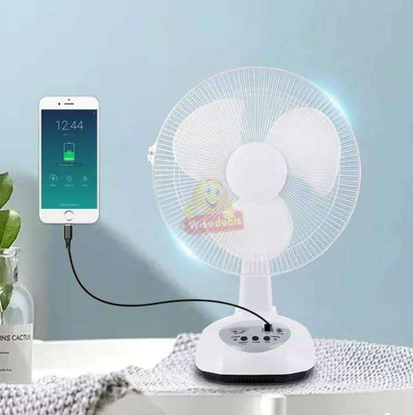 12-inch Rechargeable SOLAR or AC/DC Fan With 2 LED Lights
