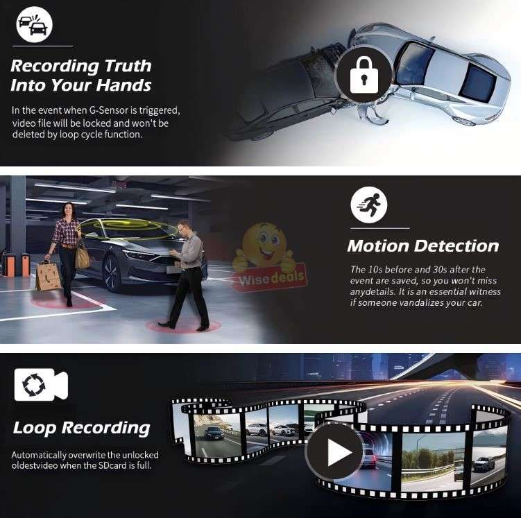 3 Channel DVR Dashcam with Front interior and rear cameras