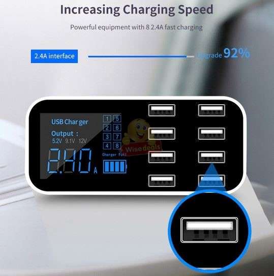 8 Ports Smart Chip USB Charger Hub Dock Station LED Display