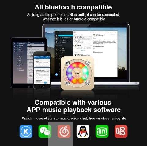 Portable Bluetooth Stereo Speaker with Built-in MIC & Light Support Hands-free Calls & TF Card & AUX