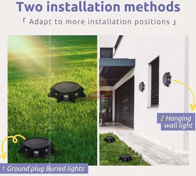 LED Solar Ground and Wall light with Built-in Rechargeable battery, Easy to Install and Waterproof
