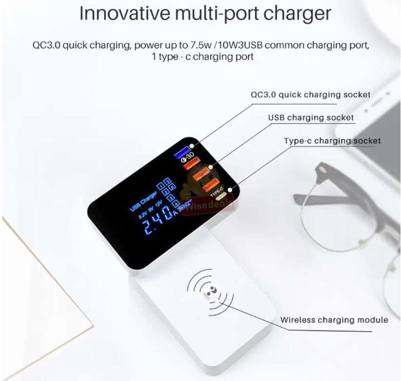 Multi-port USB Fast Charging Station Adapter with Wireless Charger