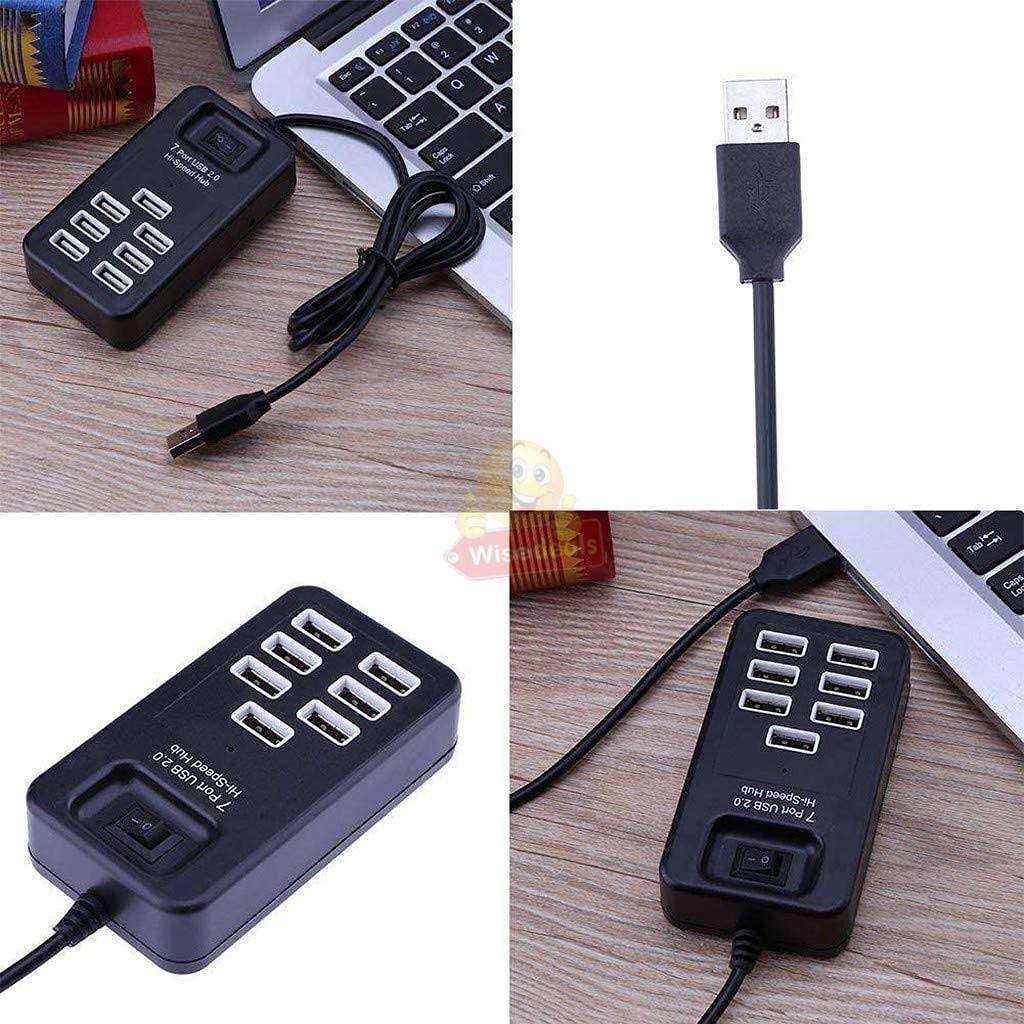 7 Port USB Hi-Speed Hub with button switch  Support 1TB HHD