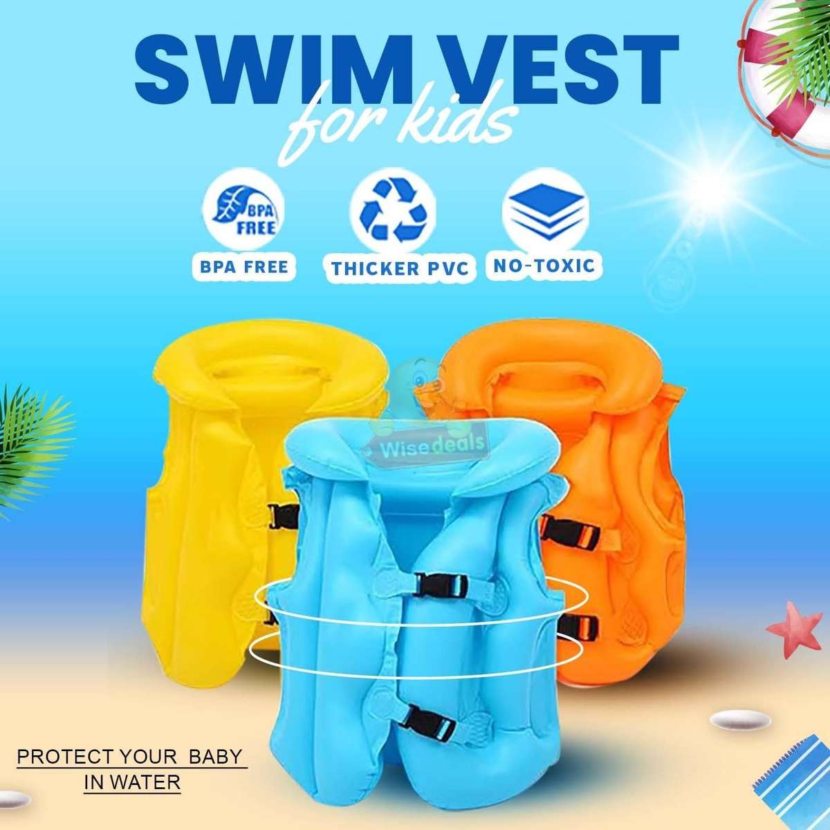 Childrens Inflatable Safety Swimming Vest Jacket Available in 3 Colours