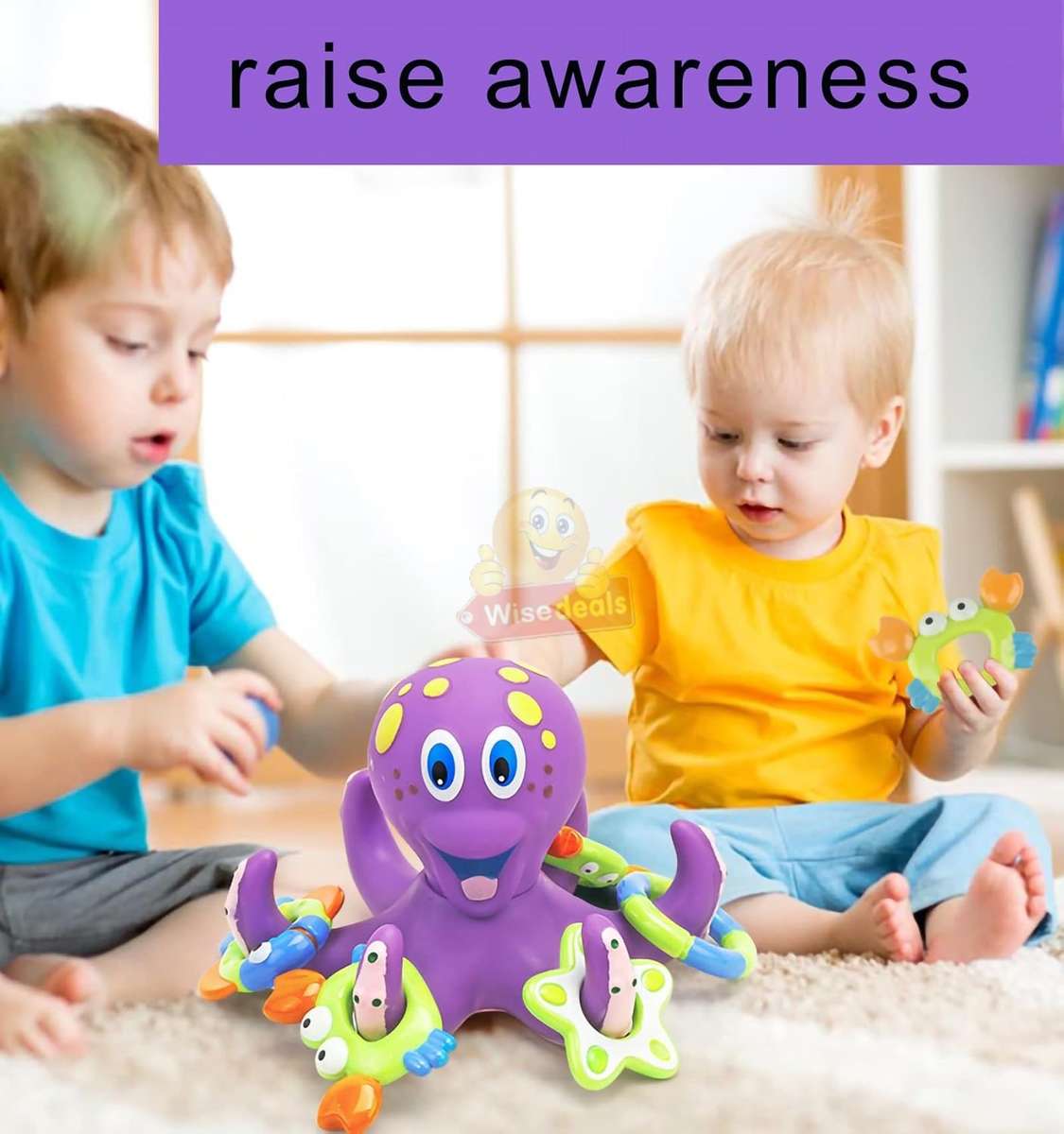 Floating Purple Octopus with 5 Hoopla Rings Interactive Bath Toy
