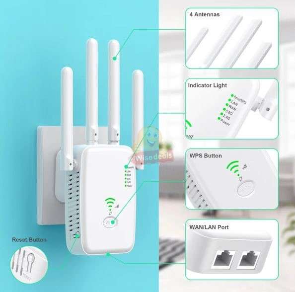 WiFi Extender, 4 Antennas for a Stronger Signal, Extend your WIFI signal up to 300m