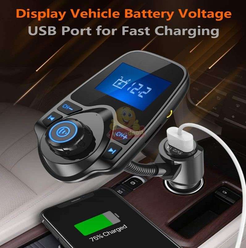 Bluetooth FM Transmitter and Fast Charger Wireless Radio and Music Receiver
