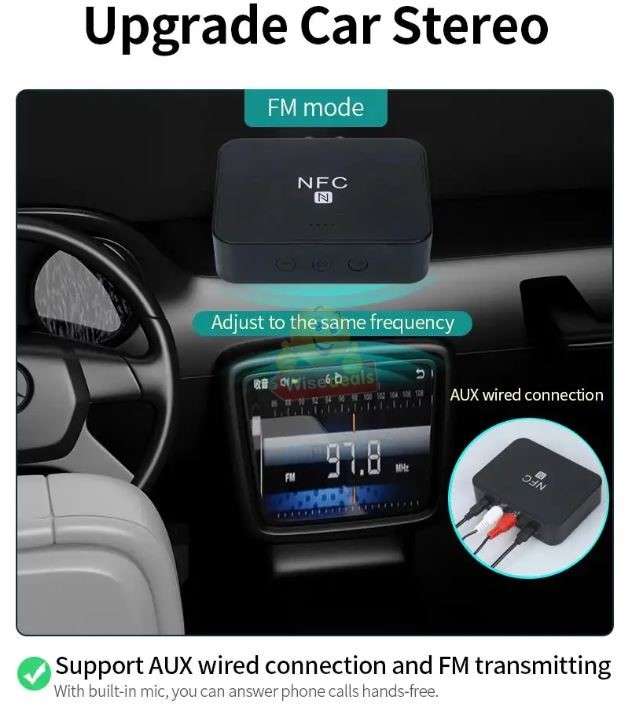 Bluetooth 5.0 Audio Receiver with NFC Function RCA AUX Ports for Home and Car Stereo