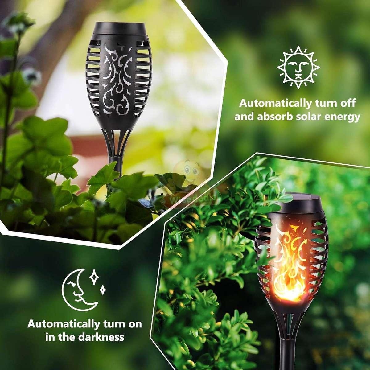 2 Piece Solar Powered Flame Ground Light