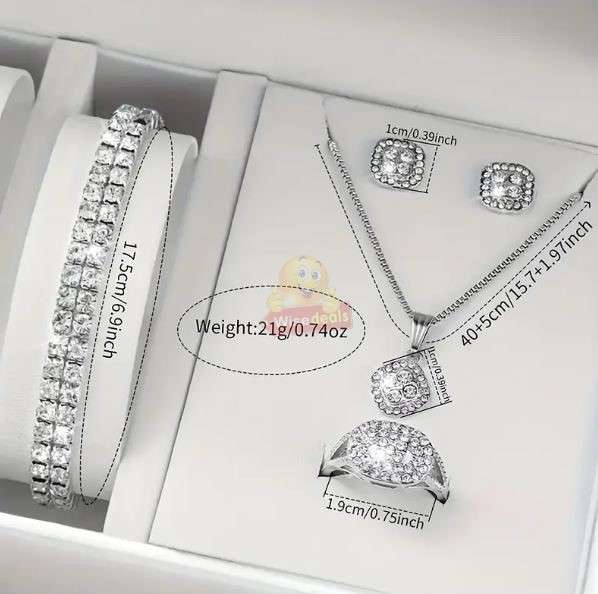 Elegant 6 Piece Watch and Jewellery Set in Rose Pedal Gift Box