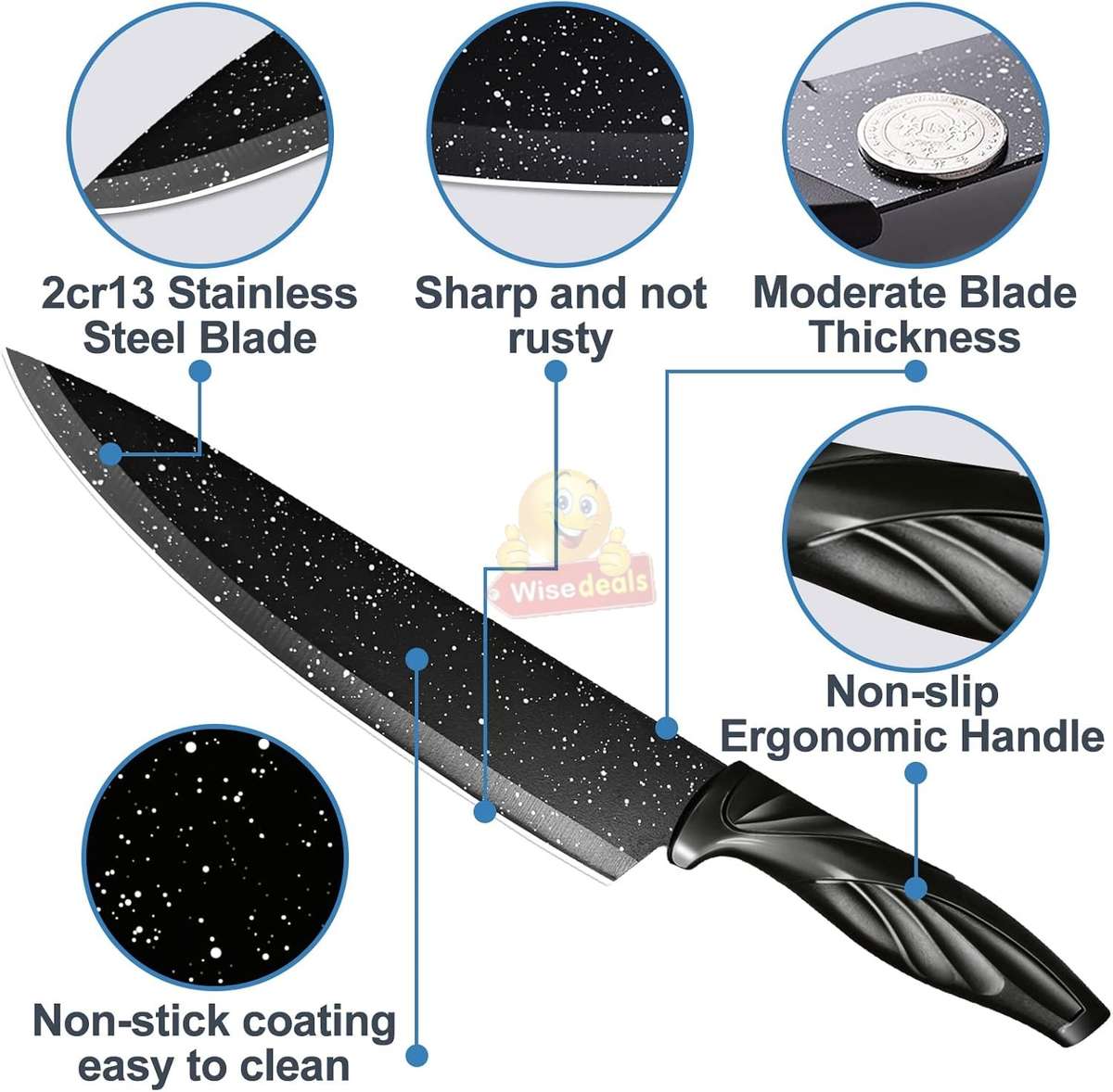 6 Piece Carbon Stainless Steel Knife Set, Perfect for slicing, Chopping, Carving...