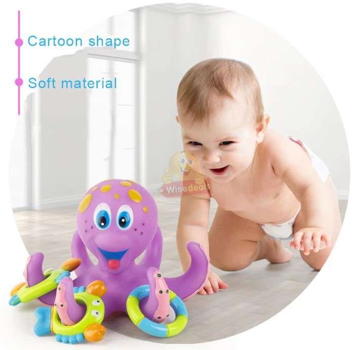 Floating Purple Octopus with 5 Hoopla Rings Interactive Bath Toy