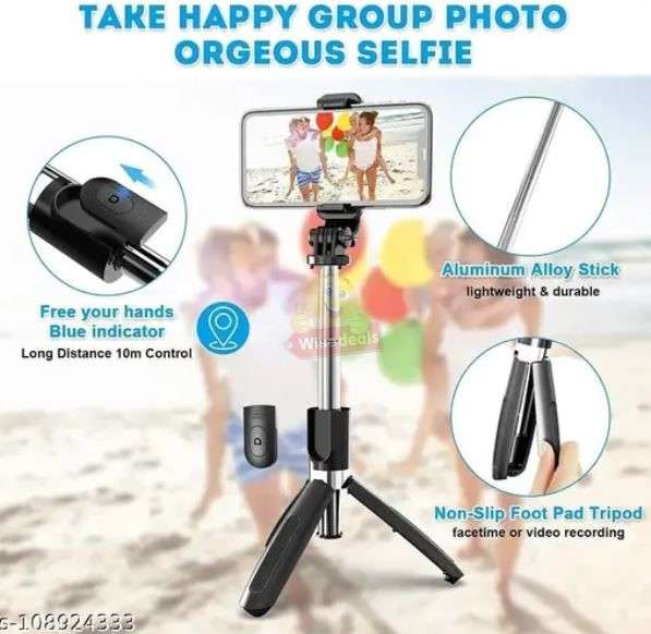 2-in-1 Bluetooth Tripod 360° Selfie Stick with Remote available in Black or Pink