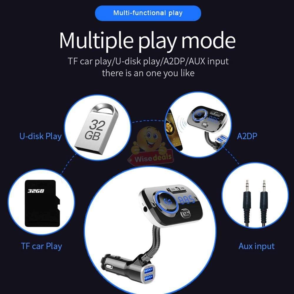 Car FM Bluetooth Transmitter with Google voice assistance and 2 charging ports