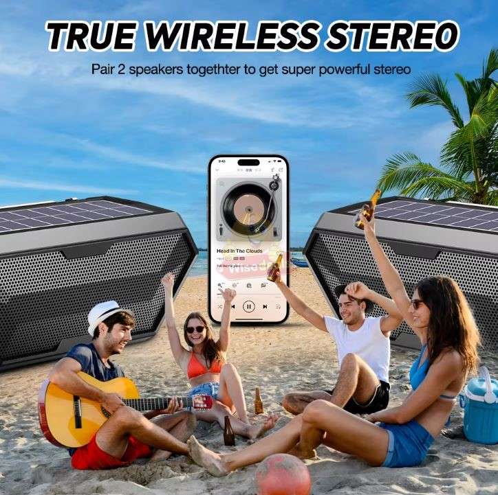 Solar Bluetooth Soundbar Wireless Stereo Dual Antenna Phone Charger TF FM USB Phone Holder