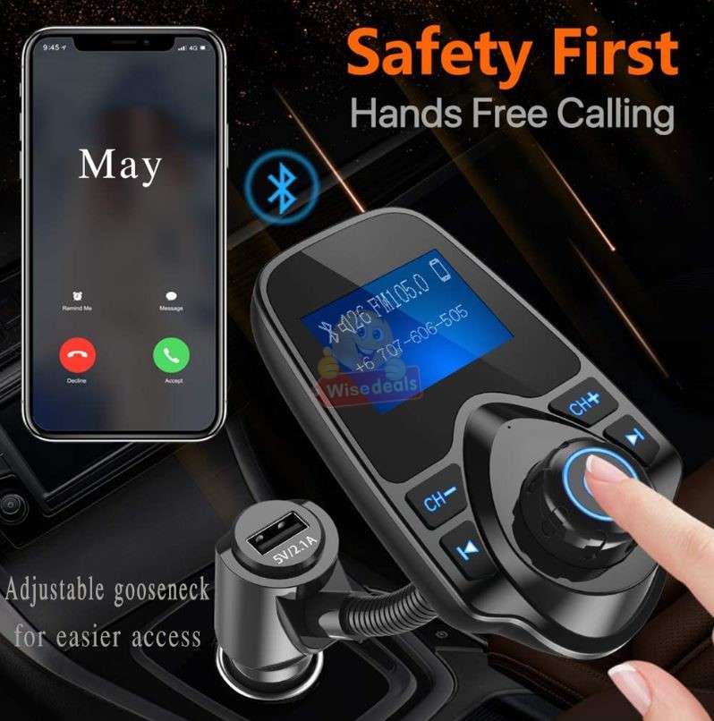 Bluetooth FM Transmitter and Fast Charger Wireless Radio and Music Receiver