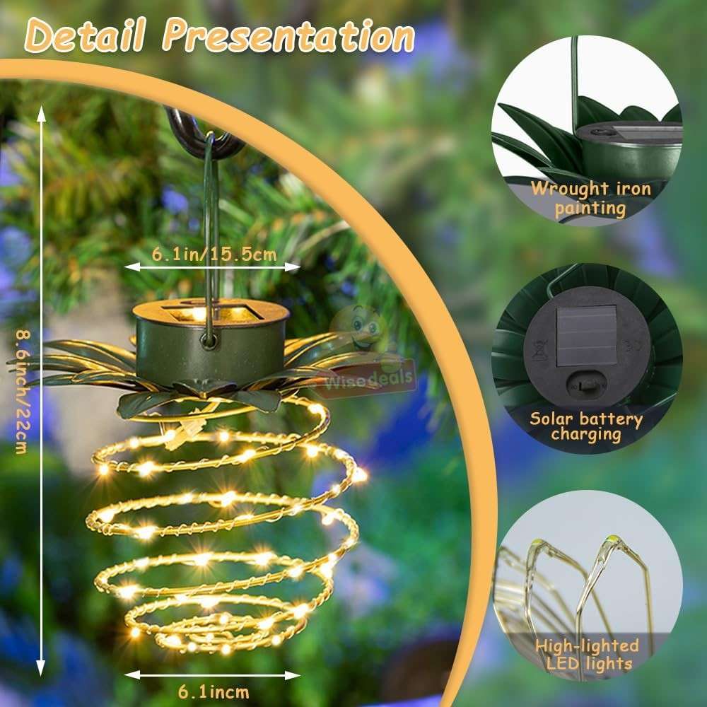 2 Piece SOLAR Pineapple Shape Outdoor Iron Wire Art Hanging Light