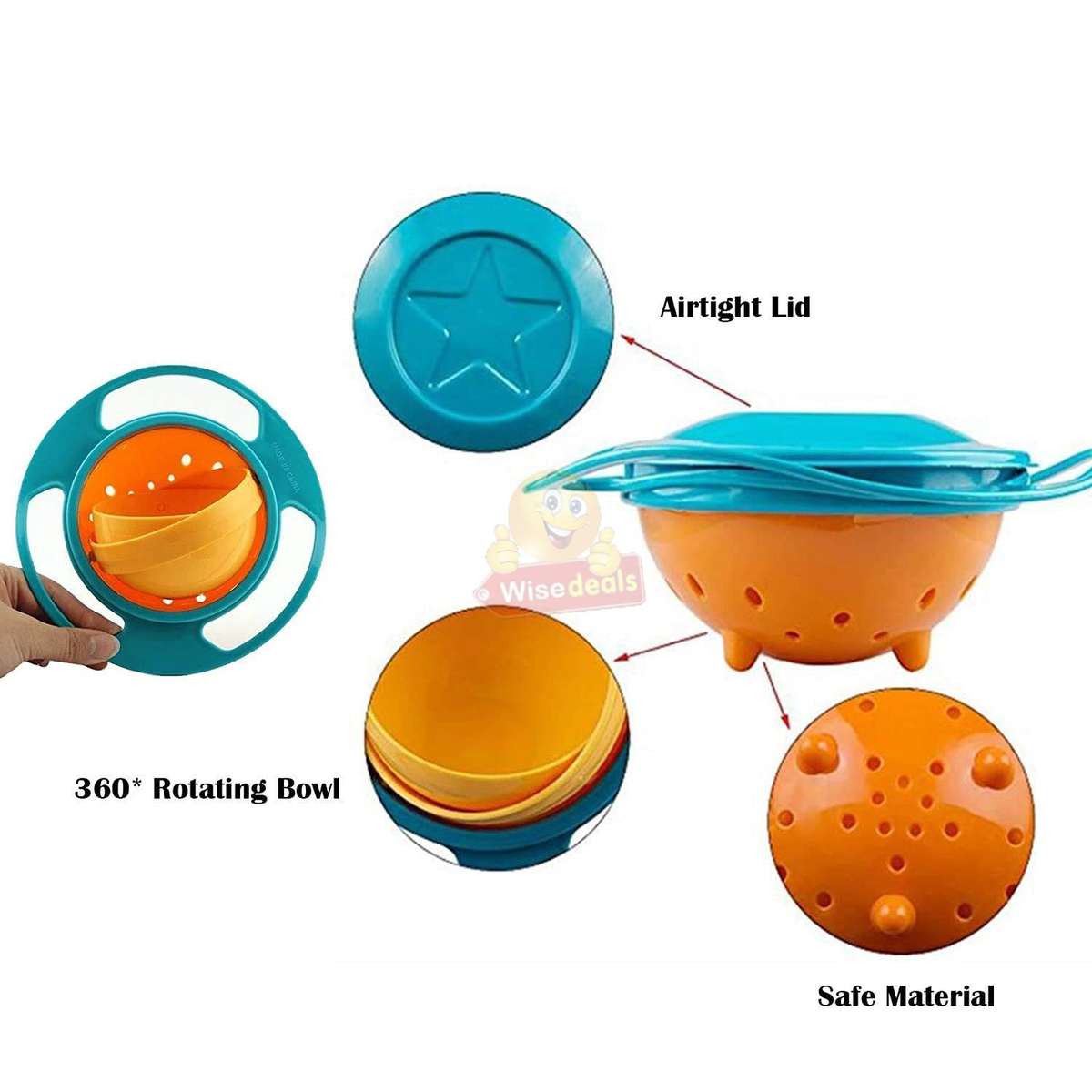 Non-spill Feeding 360° Rotating Gyro Bowl
