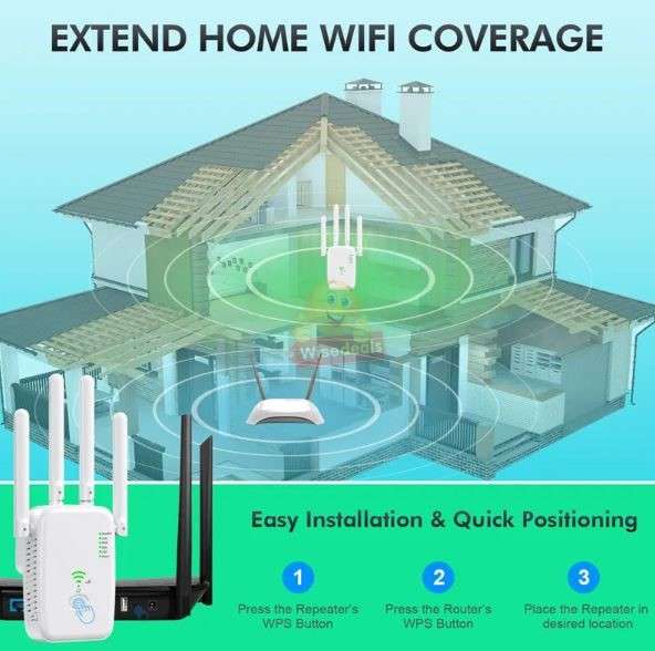 WiFi Extender, 4 Antennas for a Stronger Signal, Extend your WIFI signal up to 300m
