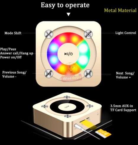 Portable Bluetooth Stereo Speaker with Built-in MIC & Light Support Hands-free Calls & TF Card & AUX