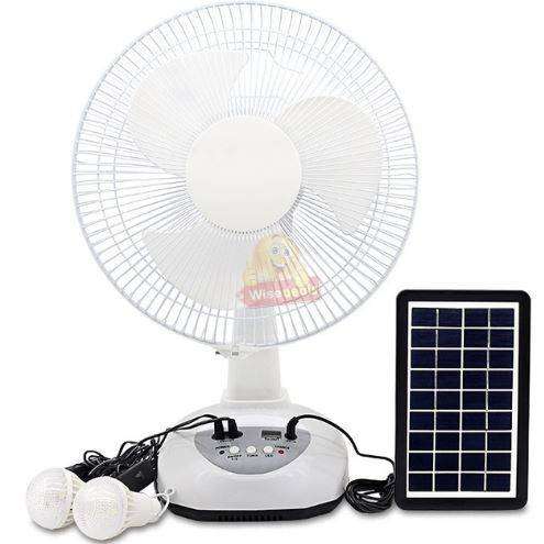 12-inch Rechargeable SOLAR or AC/DC Fan With 2 LED Lights