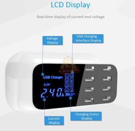 8 Ports Smart Chip USB Charger Hub Dock Station LED Display