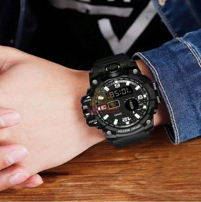 Dual-Display Electronic Night Light Sports Watch with Time Date and Week Display in Case