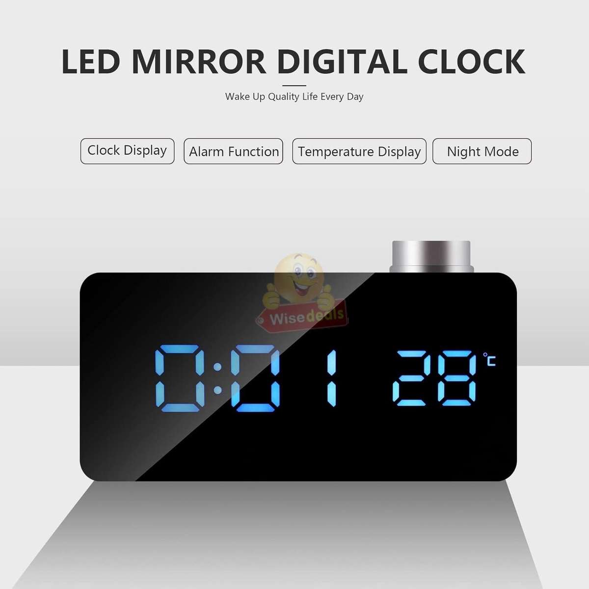 Digital Temperature Mirror Night Mode LED Alarm Clock