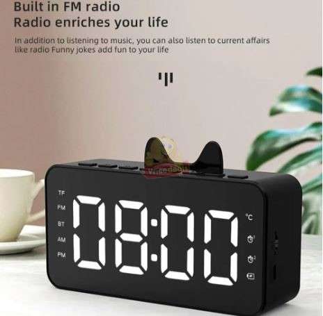 LCD Mirror Alarm Clock with TF Bluetooth Speaker FM Radio Thermometer Black