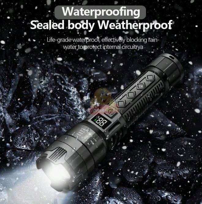 ABS Zoom Flashlight up to 2000 Lumens, Built in Lithium Battery, Digital Battery Display