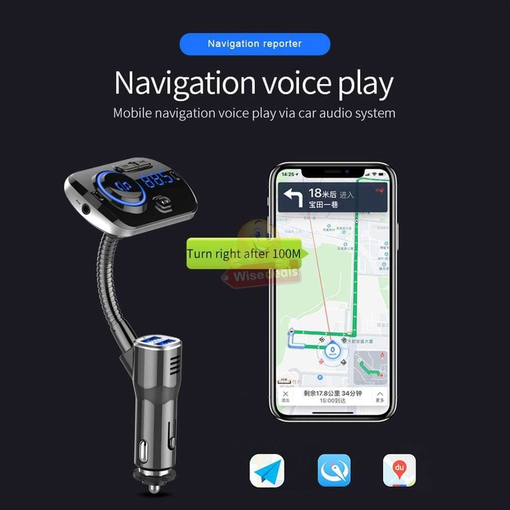 Car FM Bluetooth Transmitter with Google voice assistance and 2 charging ports