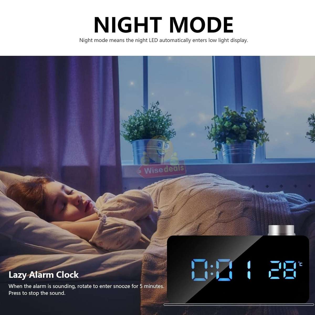 Digital Temperature Mirror Night Mode LED Alarm Clock