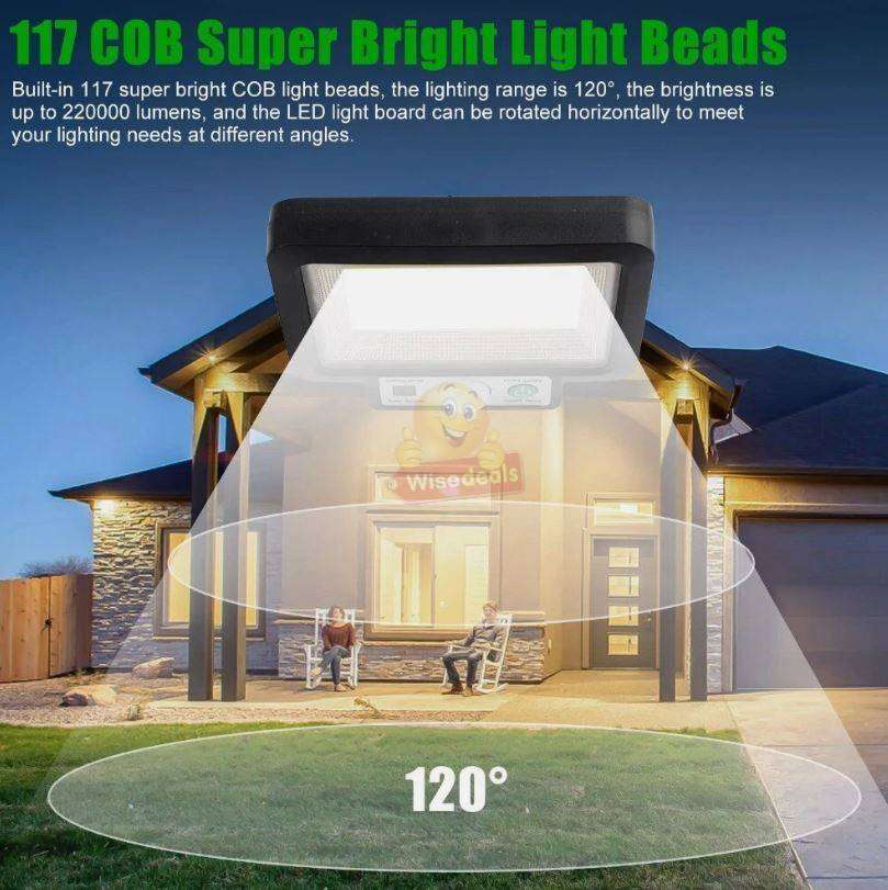 117 COB Split Solar Wall Light 3 Light Modes Remote Control