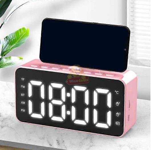 LCD Mirror Alarm clock with TF BLUETOOTH speaker, FM radio, and thermometer in PINK ONLY