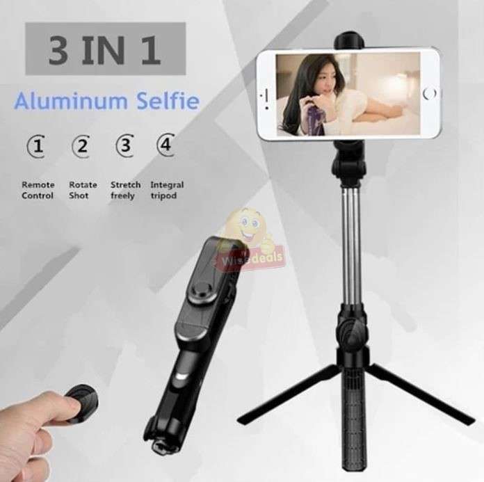 2-in-1 Bluetooth Tripod 360° Selfie Stick with Remote available in Black or Pink